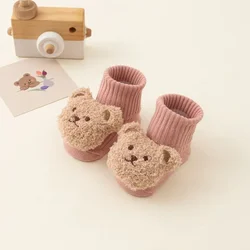 Adorable Cartoon Bear Cotton Baby Socks with Soft Anti-Slip Soles - M(1-3years) (Pink)