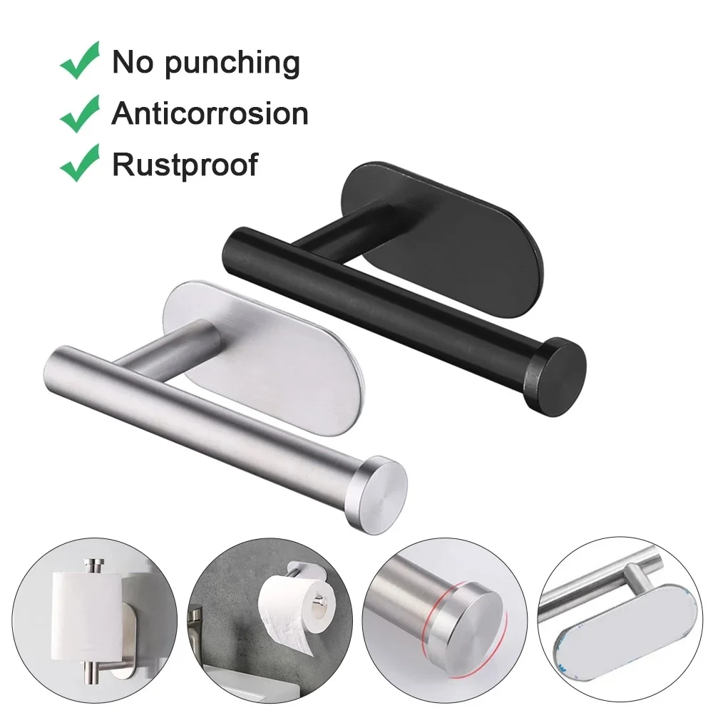 Paper Towel Holder Toilet Paper Holder Toilet Paper Rack Toilet Roll Holder No Punching Wall Mounted Toilet Paper Holder Rustproof Anticorrosion Stainless Steel Bathroom Kitchen Roll Paper Toilet Holder