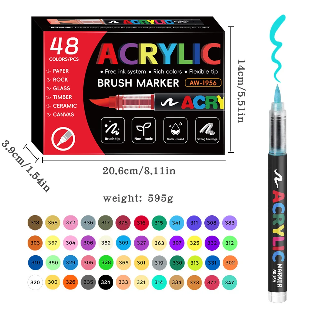 12/24/36/48Colors/set Acrylic Marker Pen Paint Brush Pen Painting Coloring Pen DIY Graffiti Art Making School and Office Supplie view 2