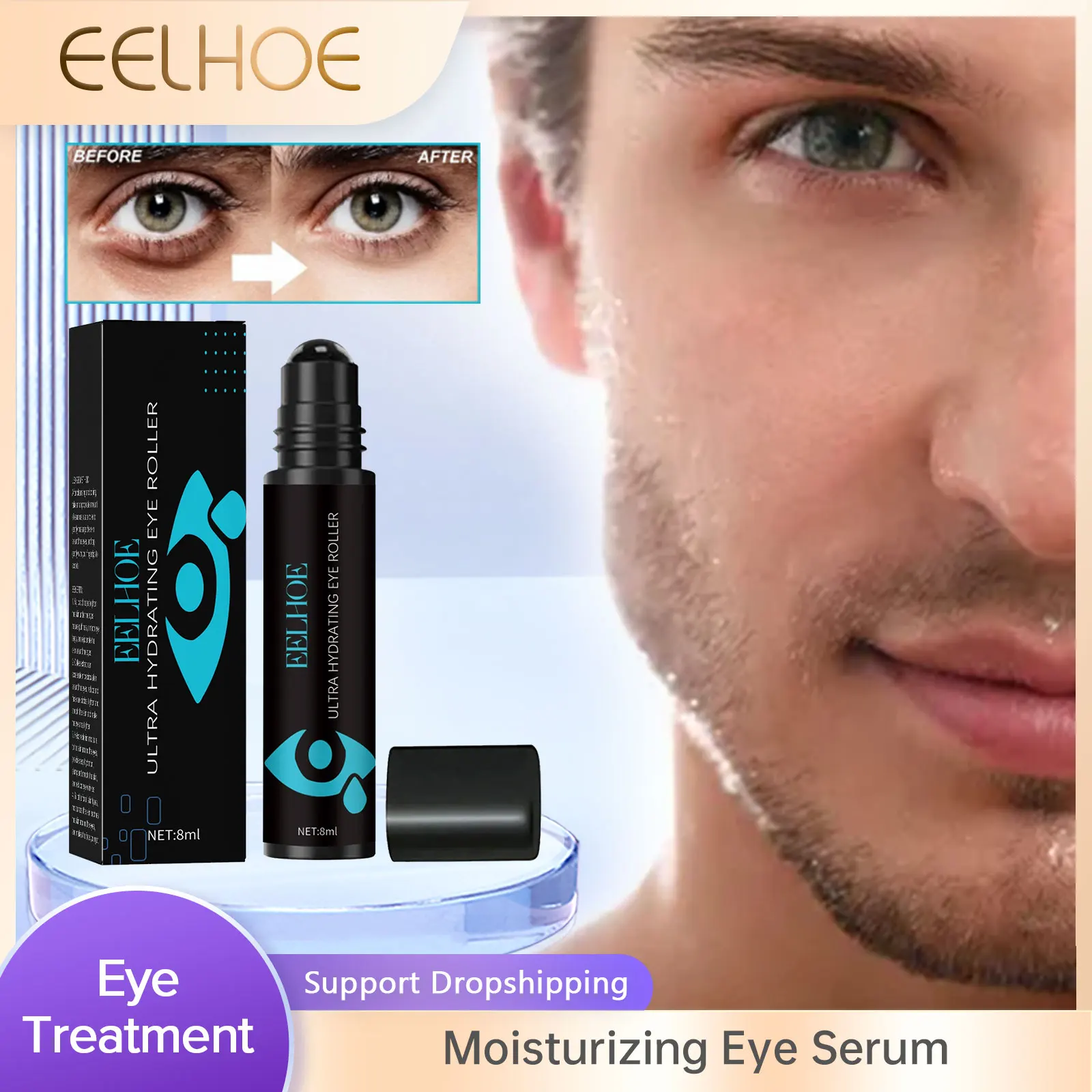 EELHOE Eye Serum Dark Circles Removal Puffiness Treatment Eye Firming Tightening Cream Anti Wrinkle Removal Eye Roller Serum 8ml