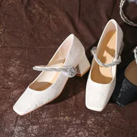 2025 Spring New Chinese Embroidery National Style Square Toe Mary Jane Women's Shoes Chunky Heel Rhinestone Strap Single Shoes 1