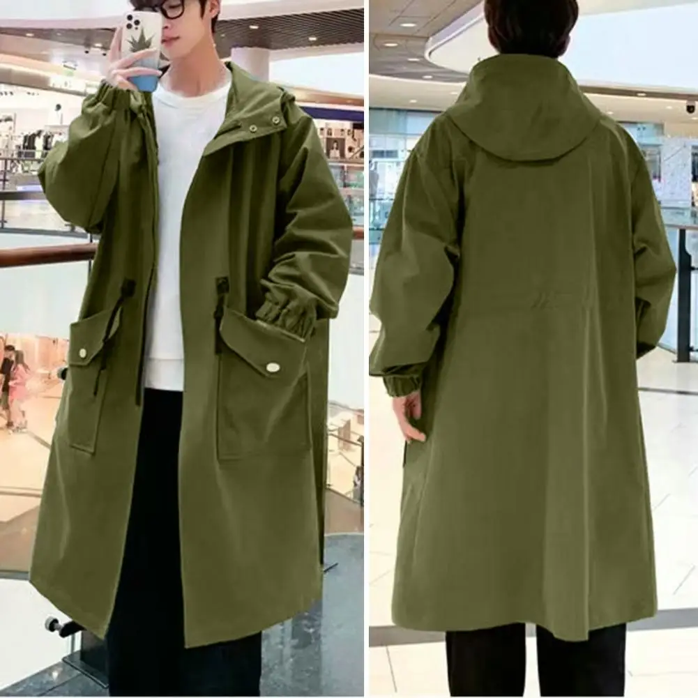 Long Trench Coat Jacket Men Autumn Spring Hip Hop Japanese Streetwear Male Hooded Casual Jackets