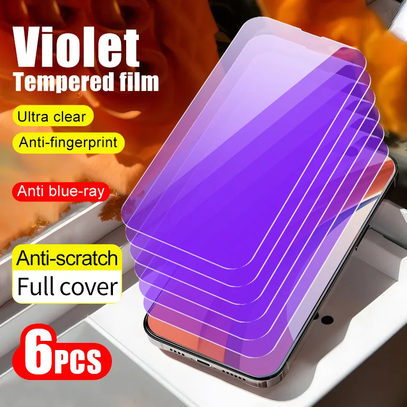 

6pcs protective film for iphone XS XR X 15 14 13 12 11 Plus Pro MAX Mini Anti Blue Light tempered glass phone screen protector