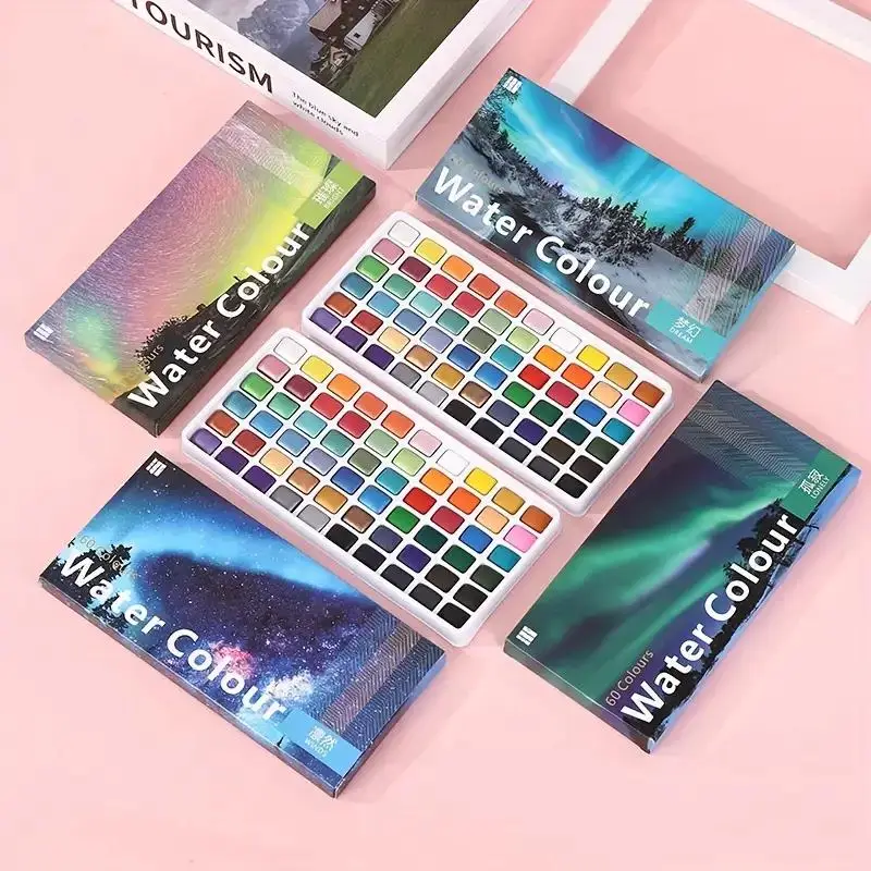 12/60 Color Solid Watercolor Paint Set Basic Neone Glitter Watercolor Pigments Drawing Art Paint Supplies