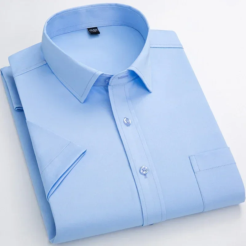 Men’s Short Sleeve Shirts Elegant Plain Stretch No Iron Office Formal  Business Dress Shirt Casual Standard Male Workwear Shirt