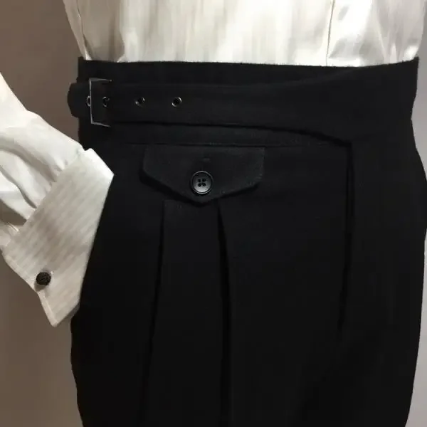 Trousers for Men Grey Black Retro Wool Tweed Classic Casual Pants Autumn High Waist Pants Trouser Gentleman Suit Male Man