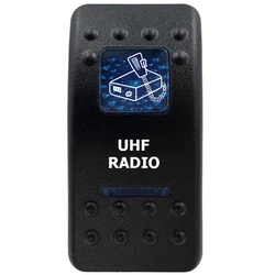 Marine Grade Waterproof Rocker Switch with Blue LED Light Bar, 12V, ON/OFF Options (UHF RADIO)