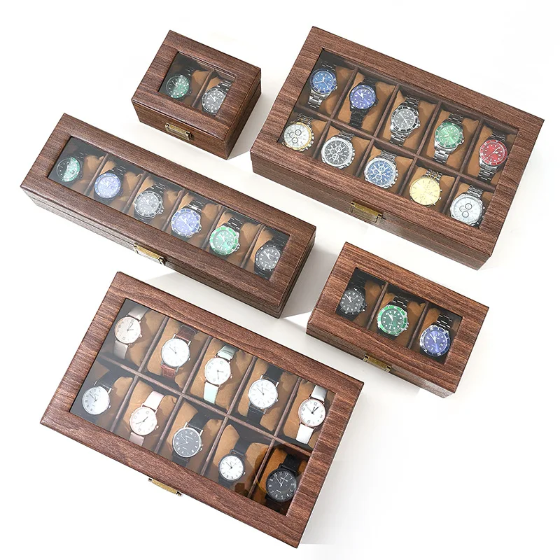 

Vintage wood grain PU leather watch box, wooden jewelry gift packaging box