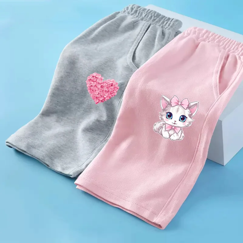 3 14Y Summer Loose Shorts Girls Cartoon Bottoms Clothes Heart Petal Sweatpants Children Short Pants 3 14Y kids shorts