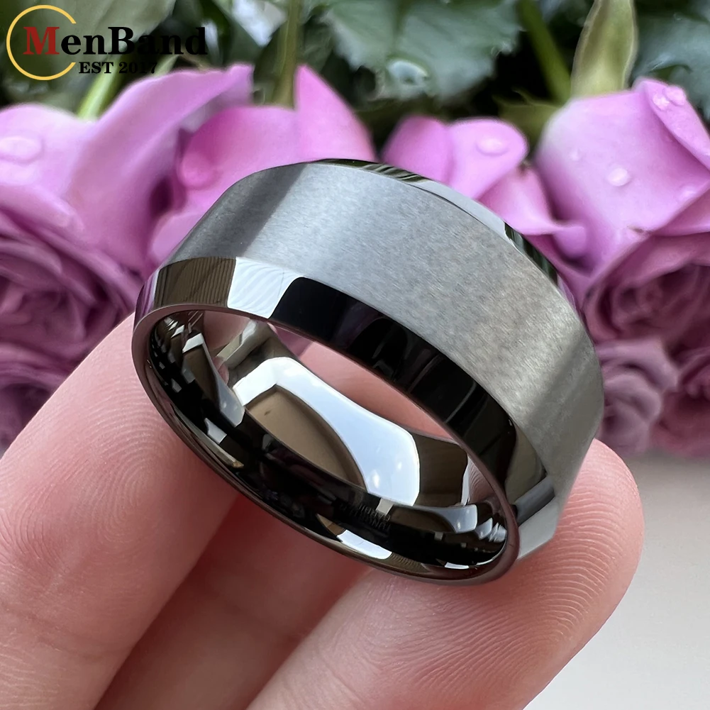MenBand Large Men 10mm Gold Color Tungsten Carbide Wedding Band Rings Beveled Edges Matted Finish Comfort Fit Size 7-15