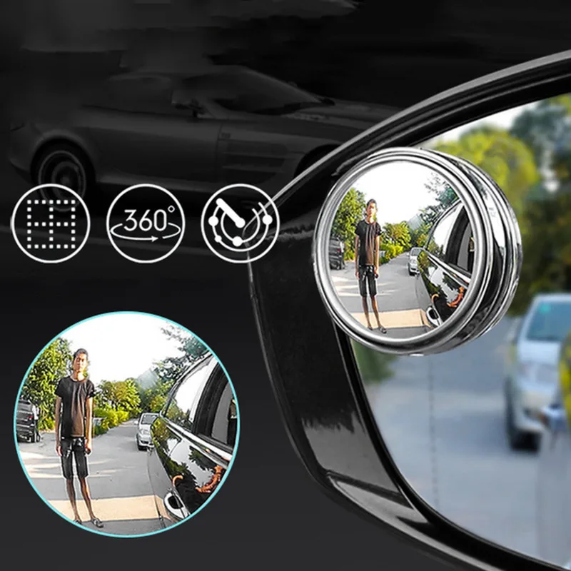 Car Stickup Mount Auxiliary Rearview Mirror 360 Degree Rotating Wide-angle Round Frame Blind Spot Mirror 2 Pcs blind spot mirror,wide angle mirror