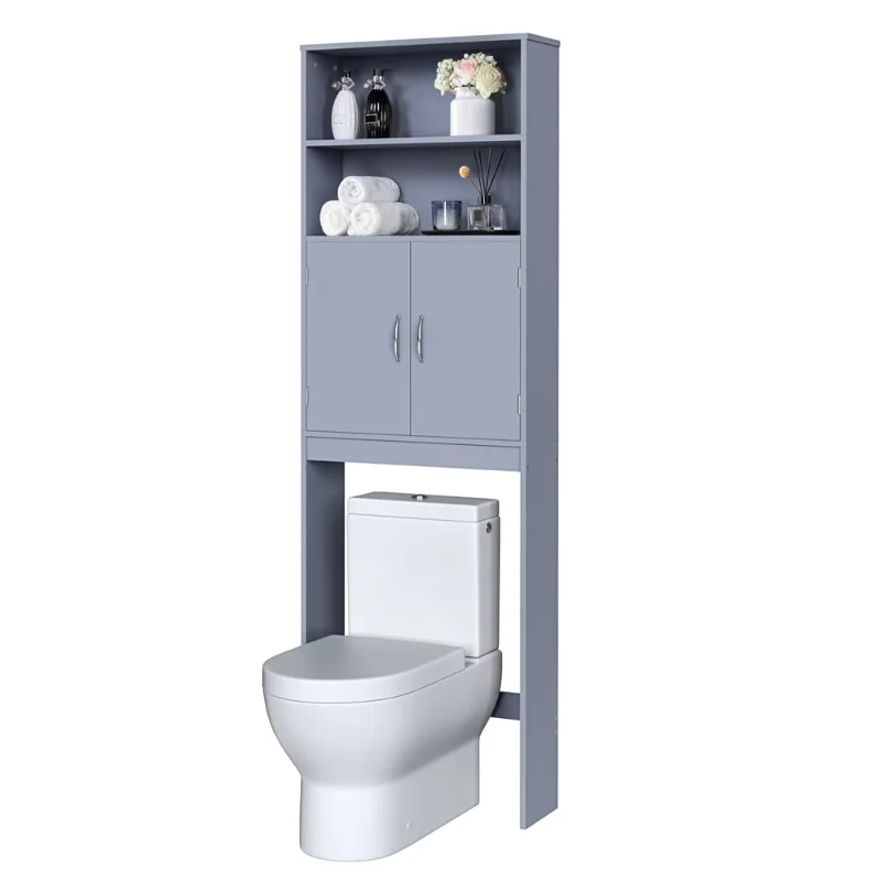 

SMILE MART Wooden Over Toilet Storage Cabinet with Shelves for Bathroom, Gray