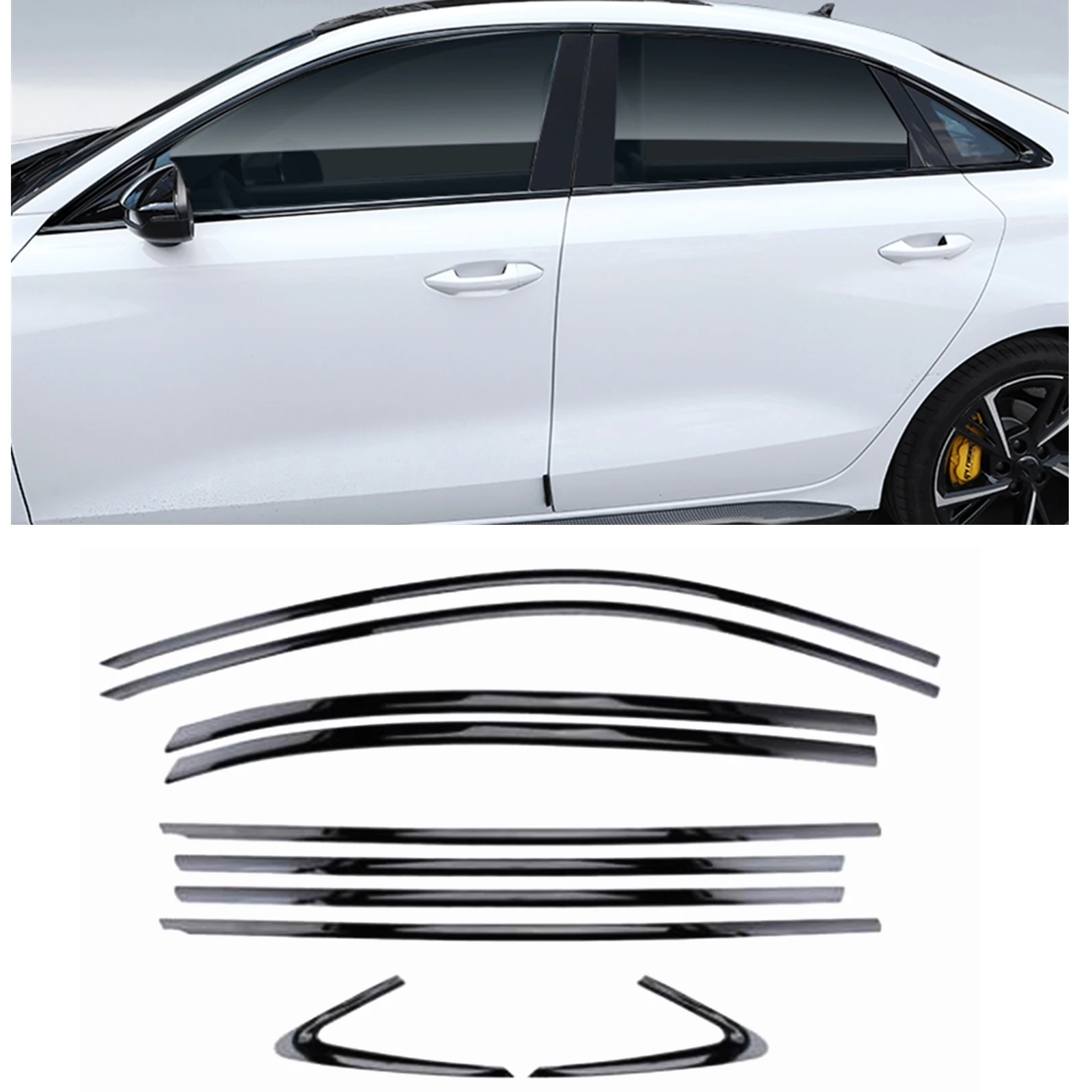 

10pc Car Exterior Window Trim Weatherstrips Titanium Black Seal Strip Cover Tape Gasket Sticker For Audi A3 S3 Sedan 2021.6-2023