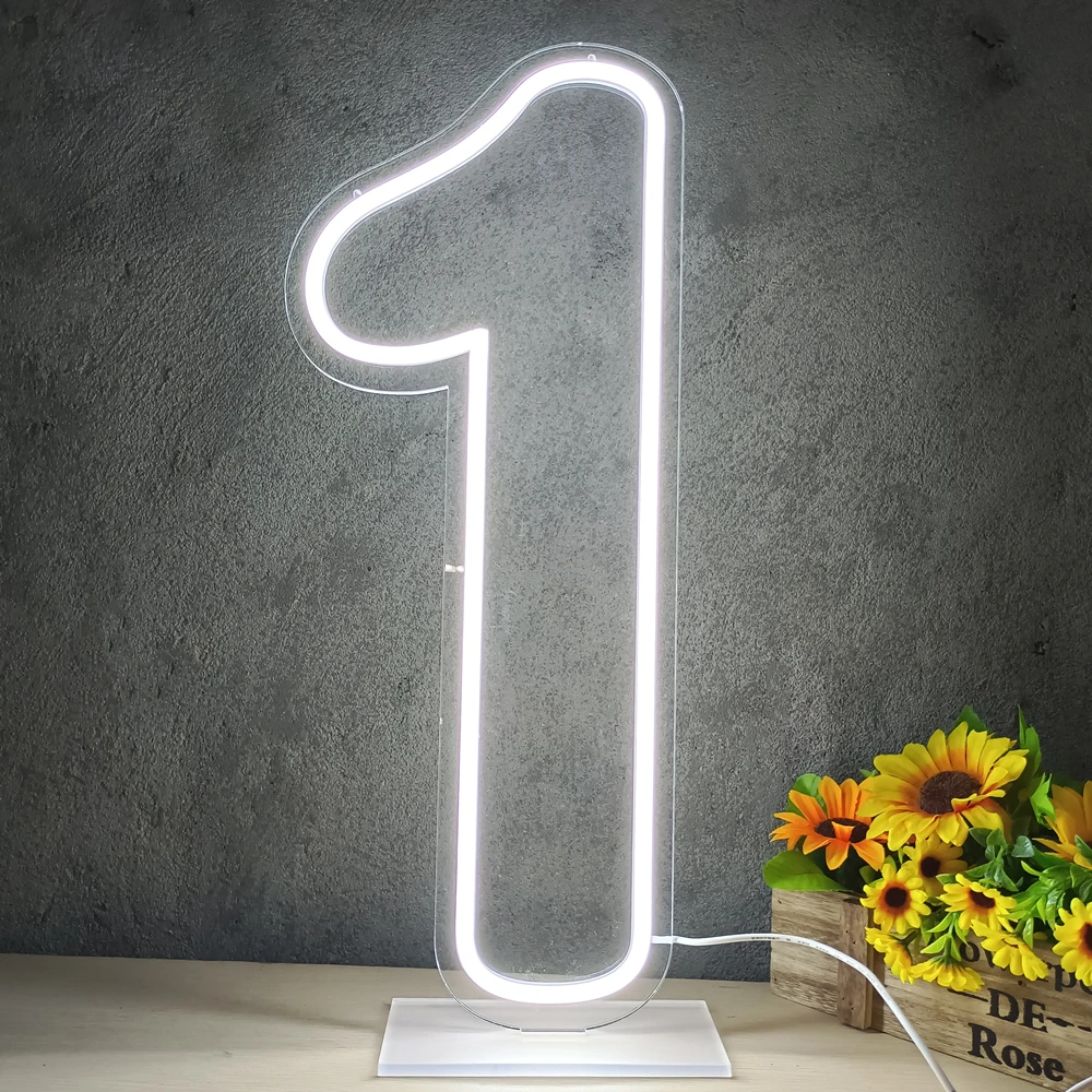 Customizable 1st Birthday USB Neon Light Sign Stand and Wall Mount Flex LED Neon with Clear Base for First Birthday Party Lights