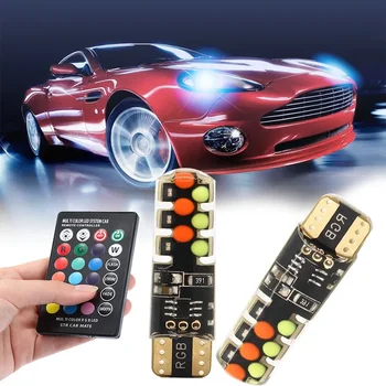 LED 194 168 5050 SMD 자동차 돔 독서등, 자동차 웨지 램프, RGB LED 전구, 리모컨 포함, T10 W5W, 2 개, 4 개
