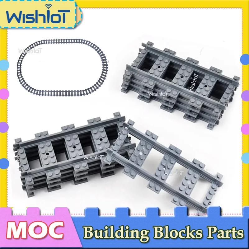 10 pièces/50pcs City Rails droits/incurvés Trains pistes blocs de construction assemblés pièces ferrées bricolage 53400/53401 jouets briques MOC