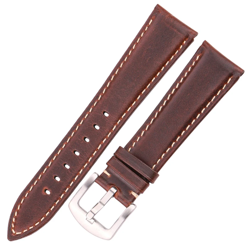 Vintage Smooth Genuine Leather Watchband with Stainless Steel Buckle - Black/Dark Brown