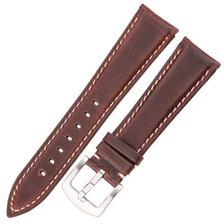 Vintage Smooth Genuine Leather Watchband with Stainless Steel Buckle - Black/Dark Brown - 22mm (Dark brown)