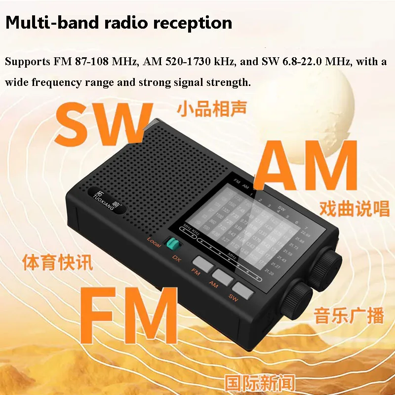 Mini Full Band Radio Classic Roller Tunning FM AM SW Radios Built-in Large Speaker Clear Frequency Window Support 3.5mm Headset