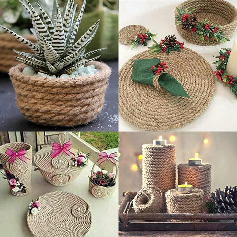 10M Natural Vintage Jute Rope String 10/12/14mm Hemp Twisted Cord Macrame String Pet Scratching Handmade DIY Craft Decoration for Jute Rope Macrame Cord