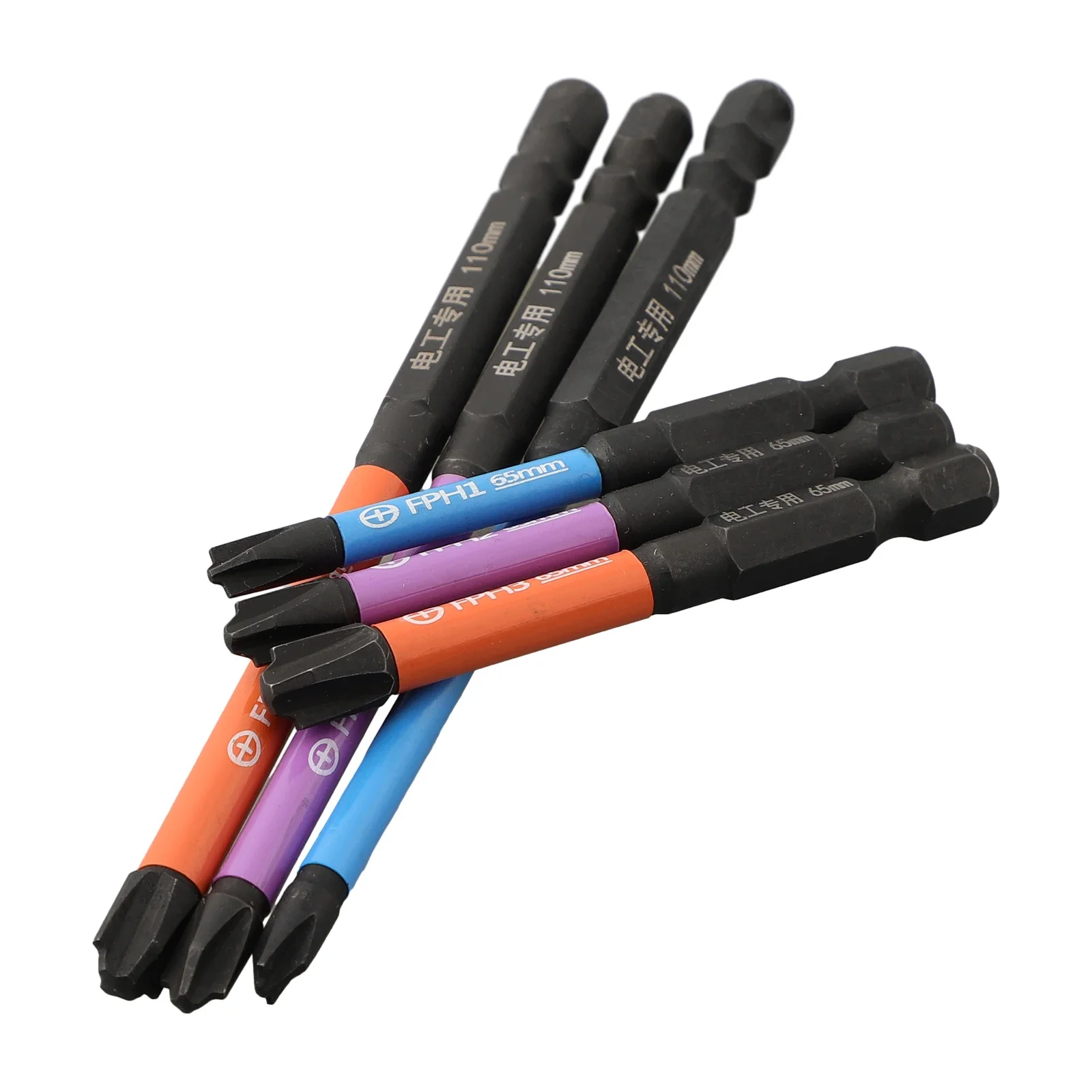 

Cross Screwdriver Bits 65mm/110mm 6pcs 6x Alloy Steel HRC63 Hardness Magnetic Rust Proof For Electrician PH1/PH2