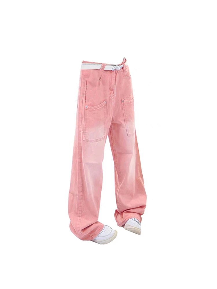 

Women's Vintage Cargo Pink Jeans Harajuku 90s High Waist Wide Jeans Denim Pants 2000s Vintage Y2k Cowboy Trousers Trashy Clothes