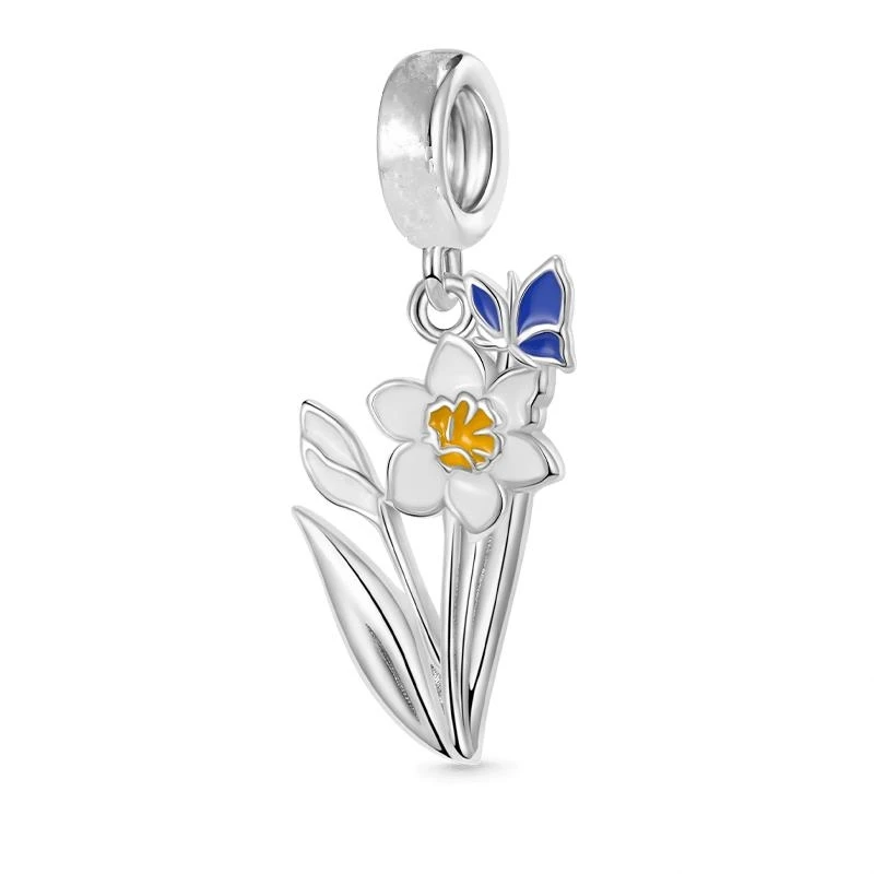 New DIY Charm Beads Jewelry Gift Black Red Roses Daisy Lily Plum blossom Tulip Fit Original 925 Sterling Silver Bracelet 4
