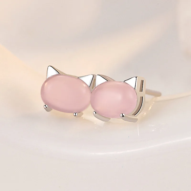 Sterling Silver Jewelry Opal Cute Cat Stud Earrings For Women - PeticaDeals