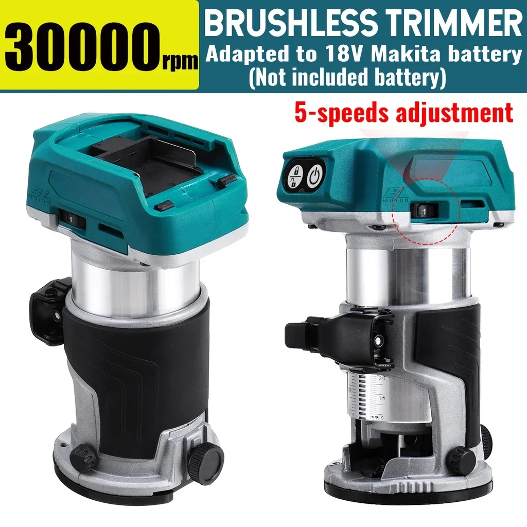 30000 RPM 5 Speeds Brushless Cordless Electric Hand Trimmer Inclined Socket Wood Router for 18V Lithium Battery