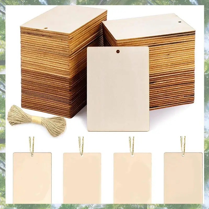 소매 90Pcs 빈 나무 태그, 구멍이 있는 공예품용 3.5 X 2.5인치 및 크리스마스 선물 태그용 42.65 Ft Twine