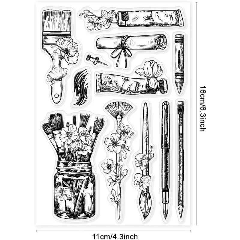 Paintbrush Clear Stamp Drawing Tools 1pc Clear Rubber Stamps Silicone Stamps DIY Scrapbooking Photo Album 6.3x4.33inch clear stamps,clear rubber stamps
