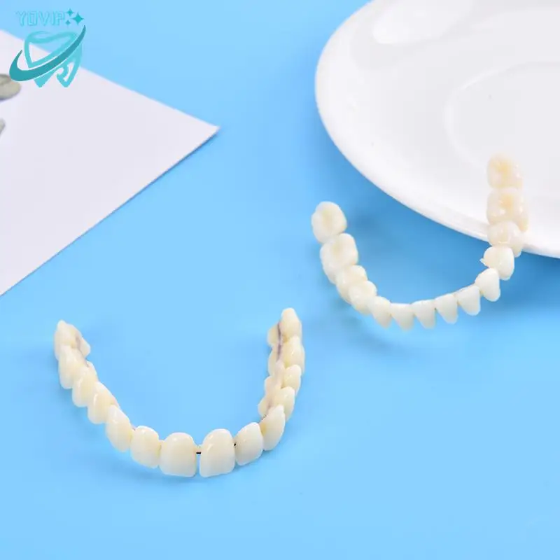 28pcs Resin False Teeth Whitening Dentures Temporary Fake Tooth Upper Lower Removable Dental Veneers