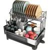 Dish Drying Rack,304 Stainless Steel 2 Tier Large Dish Rack and Drainboard Set w/ Drainage Spout,Dish Drainer w/ Utensil Holder 1
