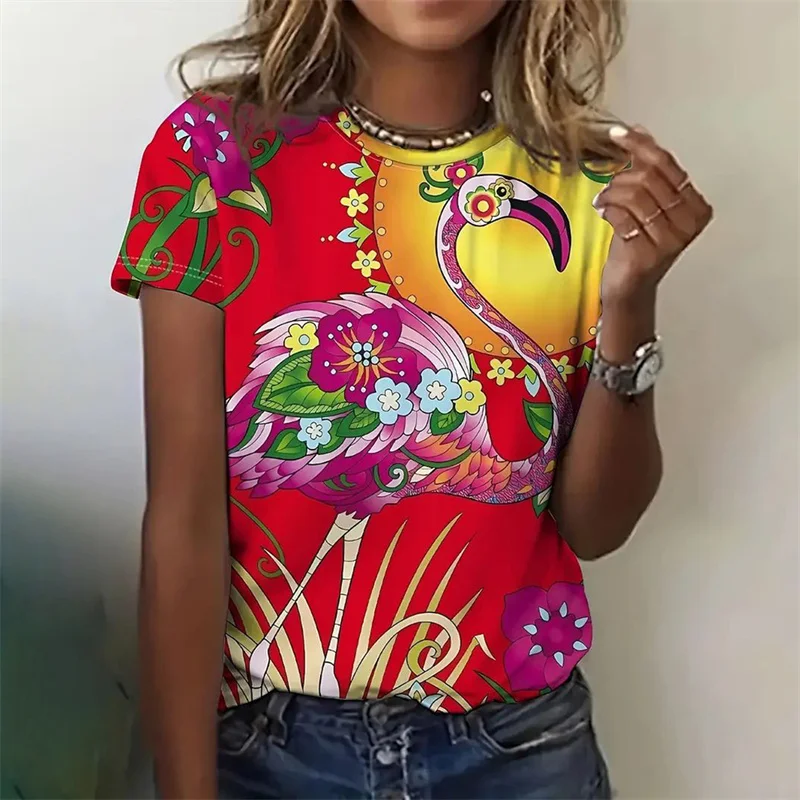 

New Summer 3D Animal Flamingos Printing T Shirt For Women Fashion Funny Streetwear Short Shirts Girl Tee Shirts Vintage Clothes