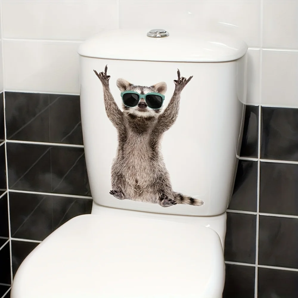 Cartoon Funny Raccoon Toilet Lid Decal Waterproof WC Door Sticker Removable Self-Adhesive Decor Household Stickers S339