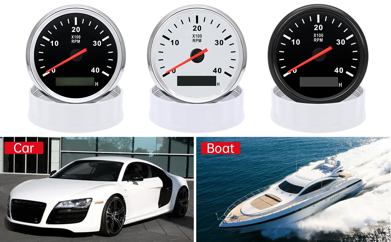 85MM Drehzahlmesser 3000/4000/6000 U/min Tachometer mit Betriebsstundenzähler und Drehzahlmesser, rote Hintergrundbeleuchtung für Auto, Boot, Dieselmotor – Detail 5