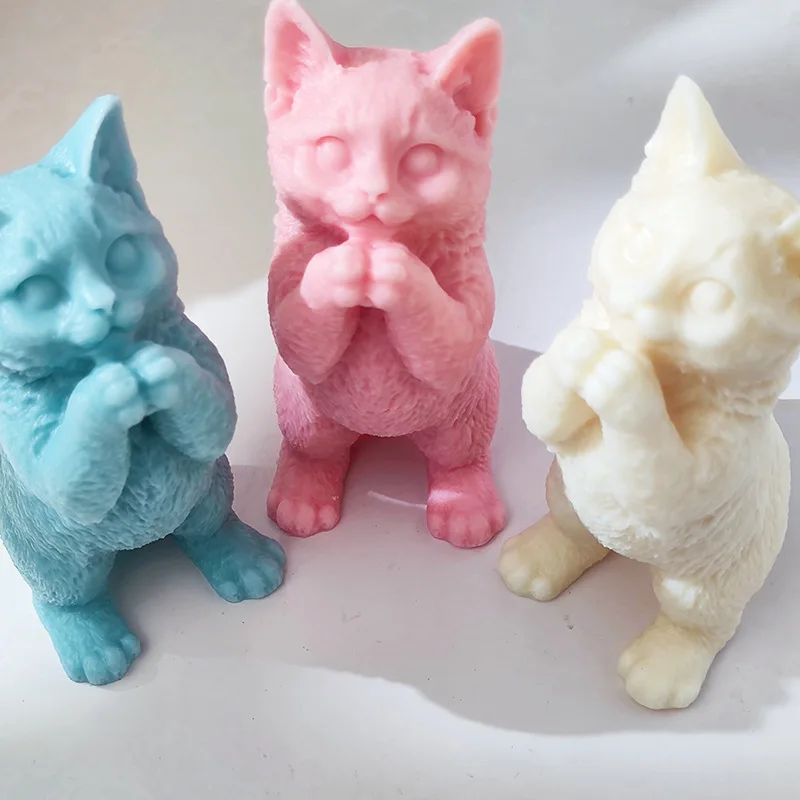 Standing Cat Big Size Candle Silicone Mold Cute Sitting Eyeglass Cat