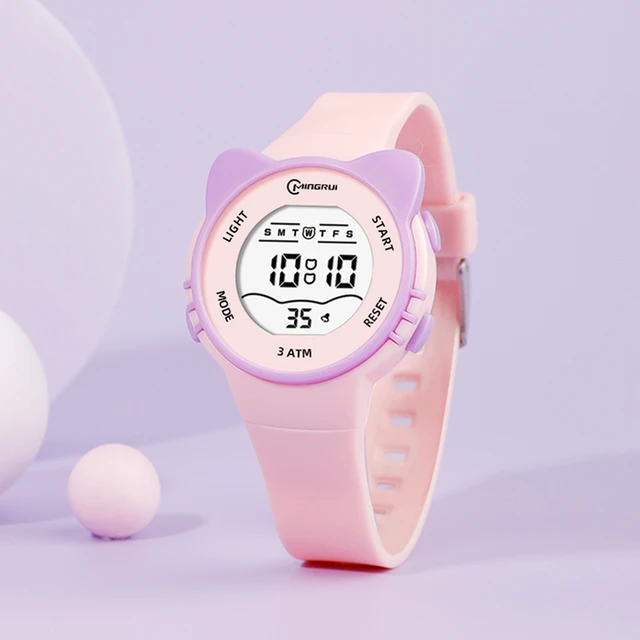 Montre numérique pour enfants, étanche, dessin animé, pour filles et garçons, LCD rose, électronique, Sport, réveil, cadeaux 1