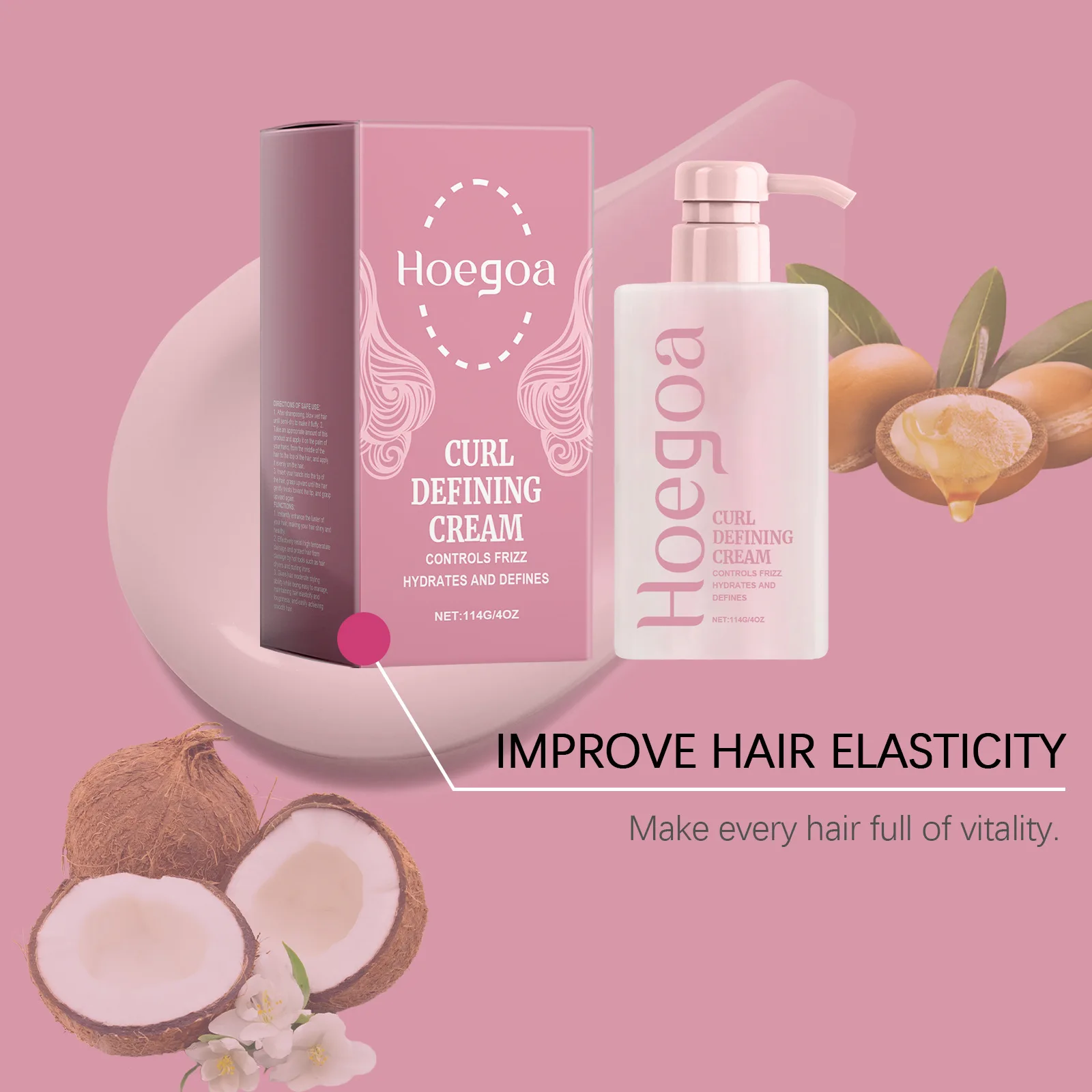 Hair Curling Cream Hair Elastin Enhancer Lasting Shiny Prevent Frizz Defines Curls Smoothing Moisturizing Volumizing Cream