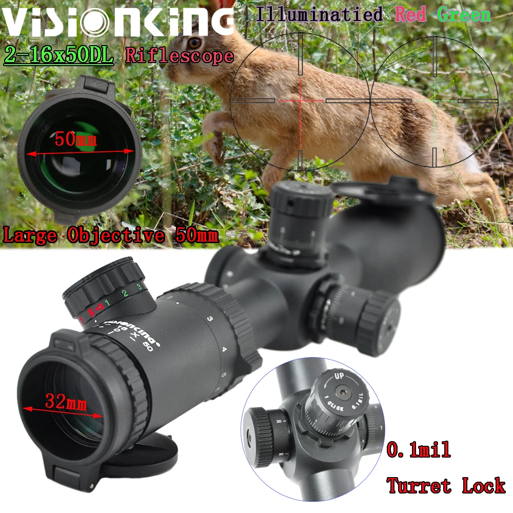 

Visionking 30mm Tube 2-16x50 Riflescope SFP 0.1 Mil-dot Red Dot Illuminated Air Rifle Hunting Tactical Telescopic Optical Sight
