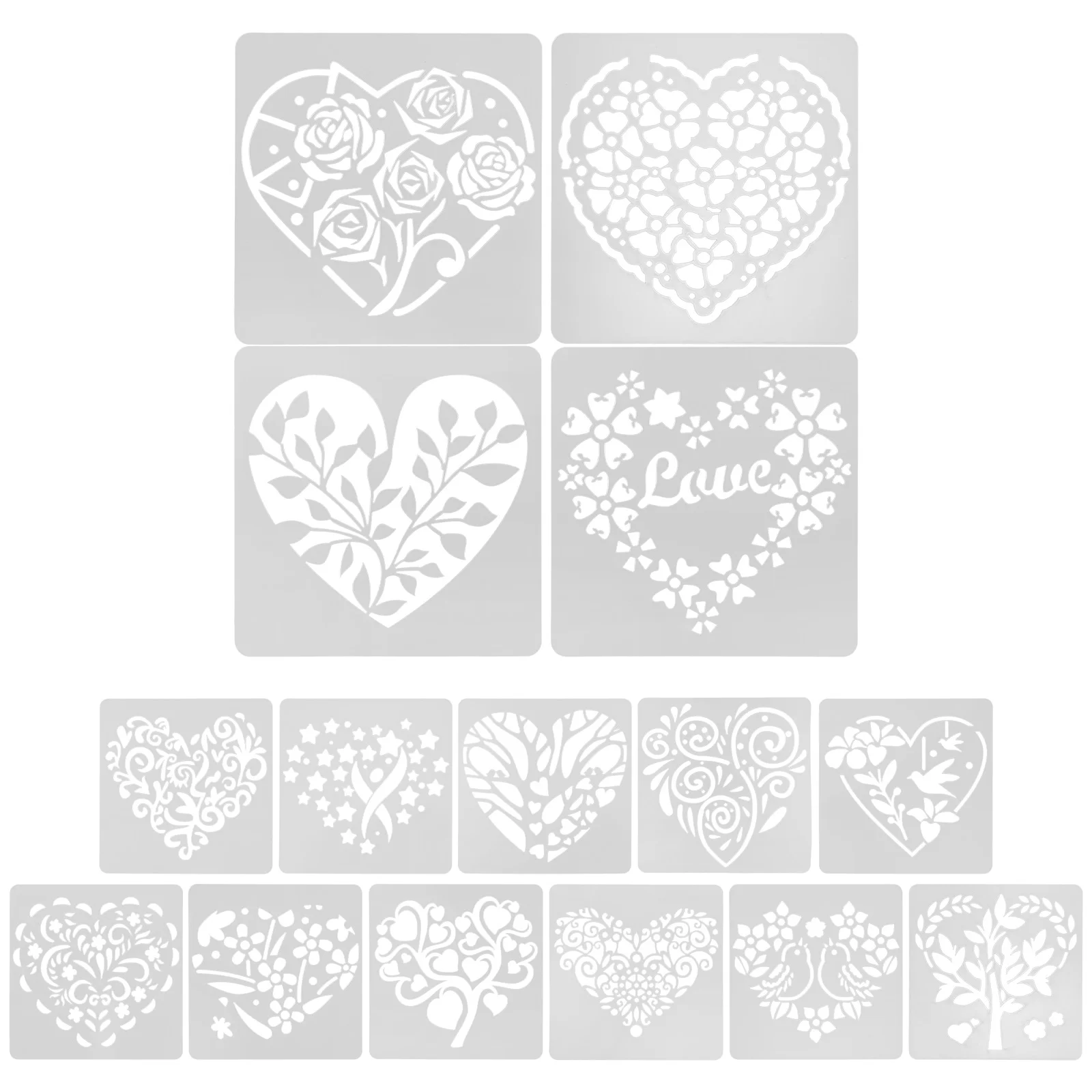 

15 Sheets of Interesting Wall Painting Stencil Hollow Out Heart Pattern Tile Stencil Valentine's Day Supply
