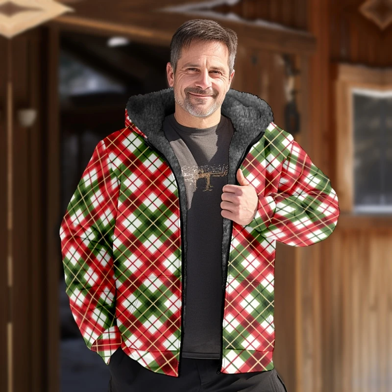 

Christmas holiday men's zipper long-sleeved hooded coat Jacket plus fleece clothing Casual Christmas winter men's and women's ca
