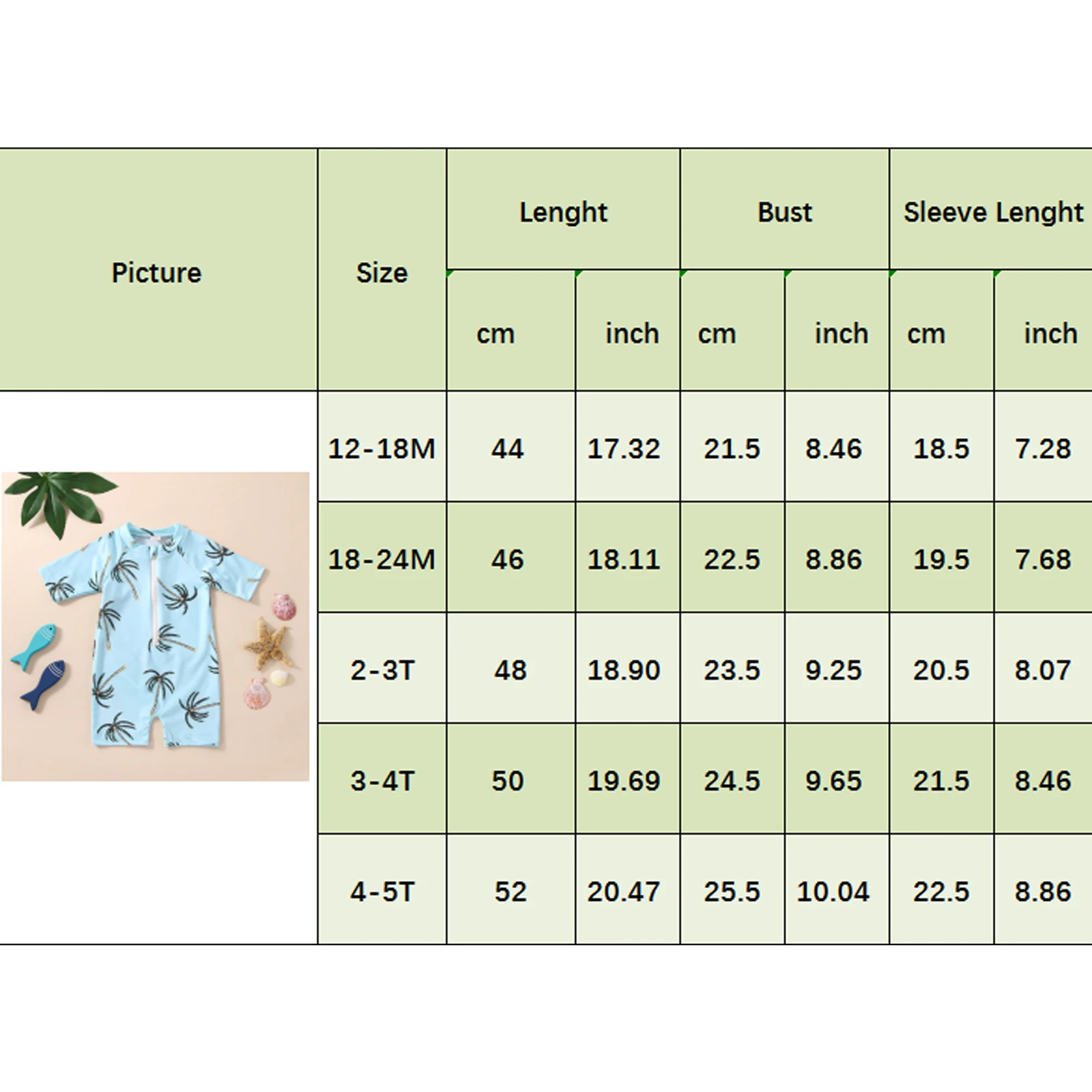 Toddler Girls Boys Swimwear Blue Short Sleeve Tropical Tree Print Zipper Bathing Suit Swimsuit Baby Swimming Clothing 1-5Y kids swimsuits