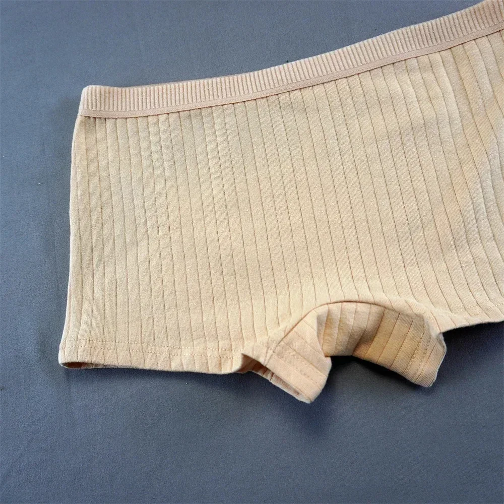 10PCS Women Boxers Underwear Ribbed Cotton Panties Sports Ladies Boyshorts Female Solid Color Cozy Lingerie Intimate 6