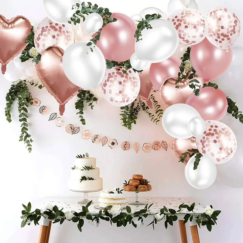 Festive Rose Gold Mix Star Heart Confetti Latex Balloons Birthday Party Decorations Wedding Anniversary Supplies Party Decor