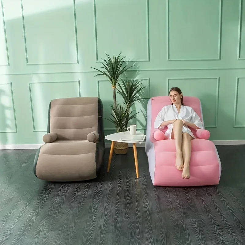 Inflatable Lazy Sofa Flocking PVC Sofa Chair Portable Rest Mattress S-Shaped Ergonomic Recliner Lunch Break Lounge Chair For Kid