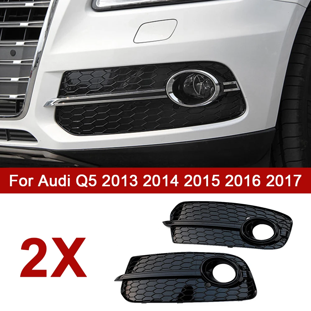 1 Pair Black Car Front Lower Bumper Fog Light Cover Honeycomb Grille Grill  For Audi Q5 2013 2014 2015 2016 2017 Car Accessories