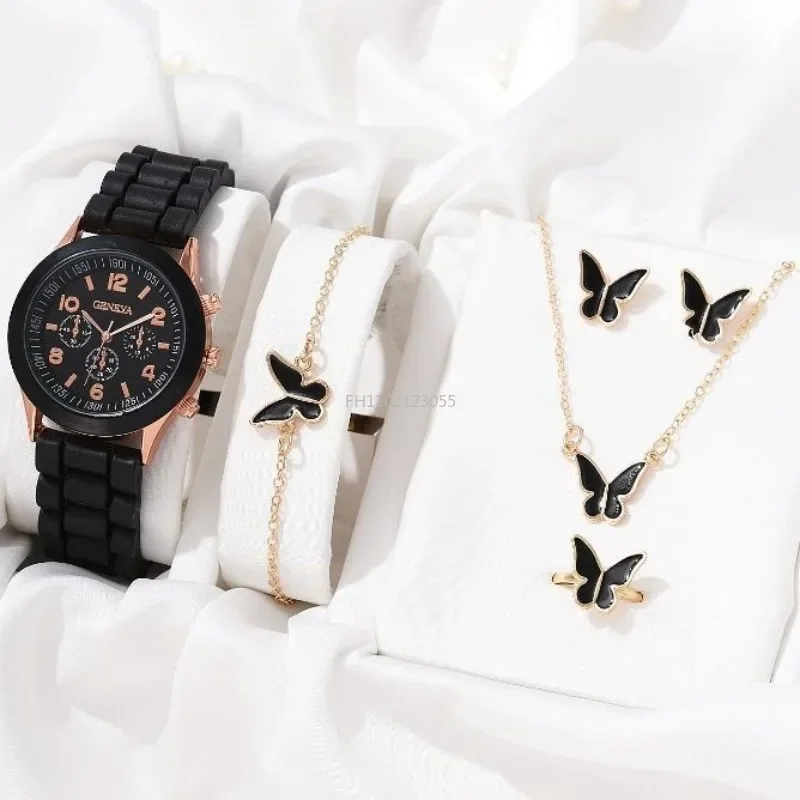 2/6pcs Luxury Watch Set Women Ring Necklace Earrings Rhinestone Fashion Wristwatch Female Casual Ladies Watches Bracelet(No Box) 2