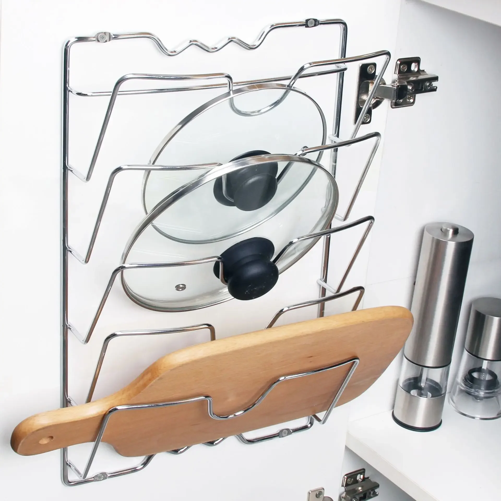 5 Layer Pot Lid Cover Rack Wall Mounted Storage Rack Cutting Board Holder Cabinet Pantry Holder Kitchen Organizer Metal Shelf
