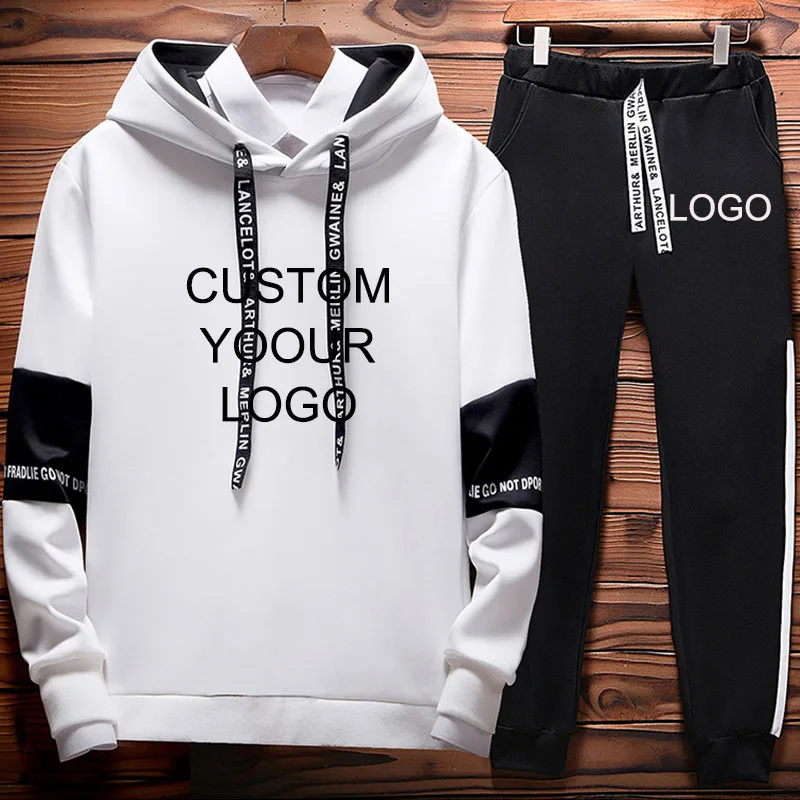 Sets Tracksuit Men Autumn Winter Hooded Sweatshirt Drawstring Outfit Sportswear Fashion Printed Sweatsuit  Two Piece Set